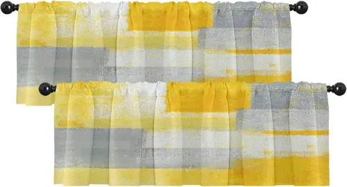 Vista 21 de Emvency Paquete de 2 cenefas para ventana, cortinas opacas de arte moderno abstracto azul, cortinas ajustables para ventanas, sala de estar, cocina