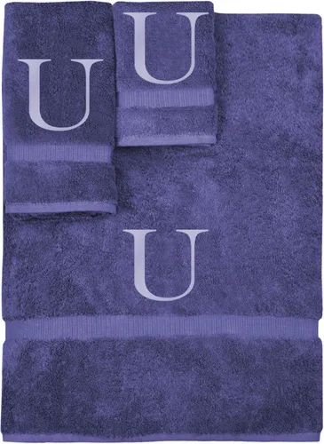 Vista 244 de Juego de toallas con monograma, regalo personalizado, juego de 3 - Letra de bloque dorada bordada en toalla - Extra absorbente 100% algodón turco