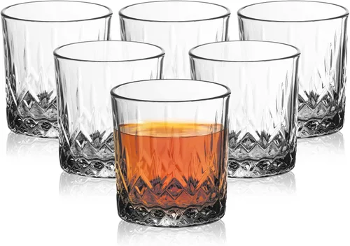 Vasos de whisky Vikko, juego de 6 vasos de estilo antiguo, capacidad de 11.25 onzas, diseño elegante, aptos para lavavajillas