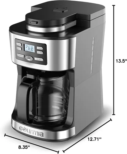 Vista 9 de Gourmia Máquina de café digital 12Cup FullyAutomatic Cafetera grande integrada CoffeeGrinder, olla, filtro de café de malla de acero inoxidable 4
