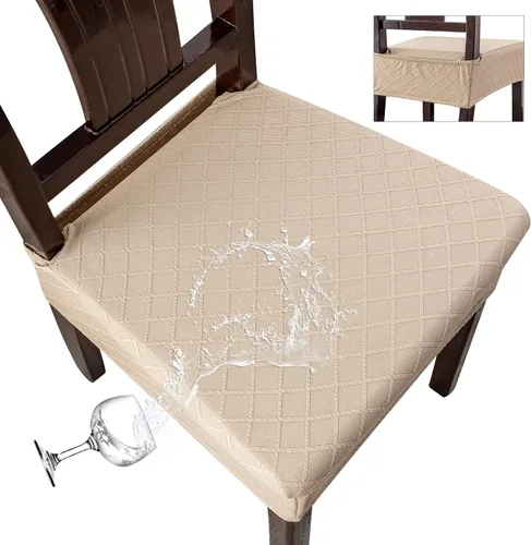 Vista 14 de Genina Juego de 2 fundas de asiento impermeables para sillas, fundas de asiento para sillas de comedor para cocina, fundas elásticas de jacquard