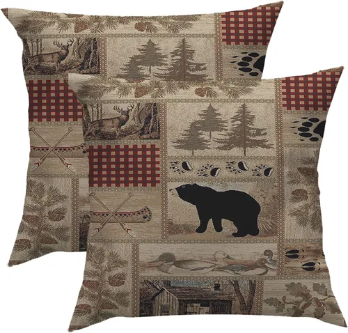 Funda de almohada rústica con diseño de oso occidental, 2 piezas, 18 x 18 pulgadas, funda de almohada decorativa para decoración de sofá y vida