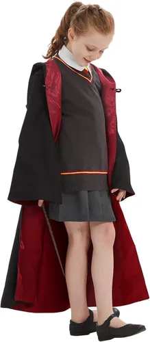 Vista 2 de Disfraz de bruja para niñas y niñas, uniforme escolar mágico, bata de bruja para niñas, falda, camisa, accesorios de cosplay de Halloween