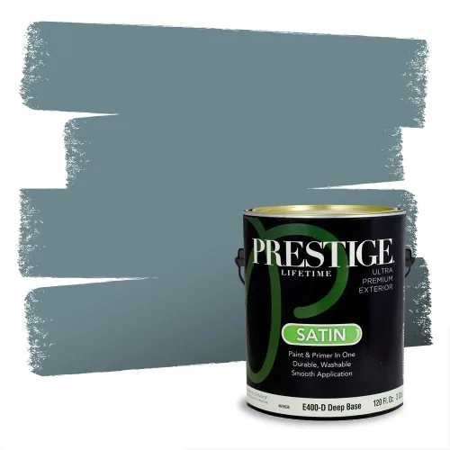 Vista 219 de Prestige Paints - Pintura exterior e imprimación en uno, 1 galón, plano, coincidencia comparable con Behr Misty Isle, P500-N-MQ5-62