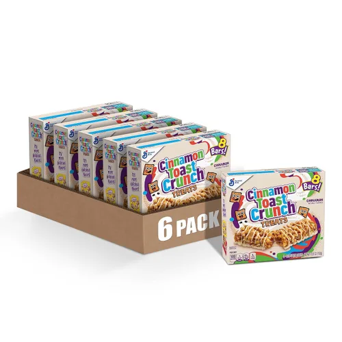 Cinnamon Toast Crunch Barritas de cereales para desayuno, barras de aperitivos, 8 unidades (paquete de 6)