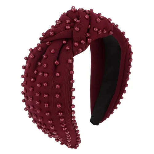 Vista 20 de YISSION 1 unidad Diadema anudada de perlas para mujer, banda para la cabeza con cuentas antideslizante, diadema ancha de perlas para mujer, banda