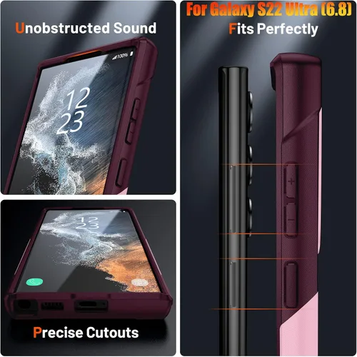 Vista 7 de Funda resistente para Samsung Galaxy S22 Ultra de 6.8 pulgadas, 4 esquinas con bolsas de aire [protección contra caídas de 12 pies], agarre