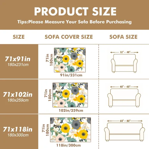 Vista 7 de Funda de sofá con estampado floral, fundas de sofá para sillón, funda resistente a las manchas, protector universal de muebles