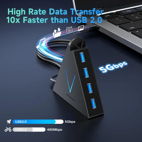 Vista 2 de FlyingVHUB Hub USB 3.0 de 4 puertos, torre concentrador USB con cable extendido de 2 pies, divisor USB para laptop, PC, PS4, PS5, Xbox, mouse