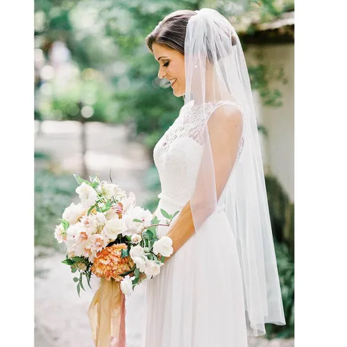 Vista 4 de Fangsen Wedding Bridal Veil with Comb 1 Tier Bridal Fingertip veil (Fingertip White)