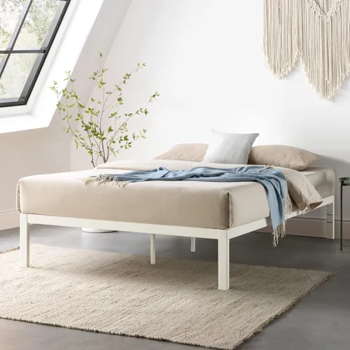Mellow Rocky Base C - Cama de plataforma de 14 pulgadas, acero blanco resistente, con listones de acero anchos patentados (no necesita somier),