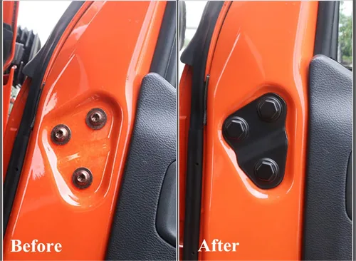 Vista 2 de YOCTM Protector de tornillo de puerta compatible con Jeep Wrangler JL JT Willys Sport S Rubicon Deluxe Sport Utility 4XE ABS negro