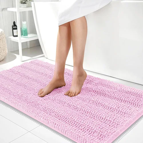 Vista 151 de OLANLY Alfombras de Baño Gruesas de 47 x 20 pulgadas, Extra Suaves Absorbentes de Chenilla a Rayas, Respaldo de Goma, Lavables y Secables a Máquina