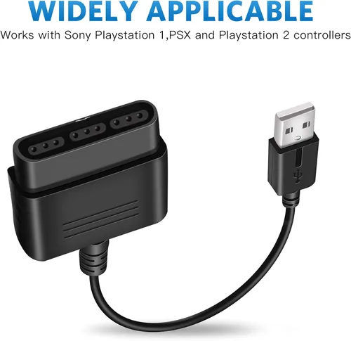 Vista 2 de Xahpower Paquete de 2 cables convertidores de controlador PS2 a USB, compatible con controlador Sony PS1PS2 Gamepad a PS3PC Controller