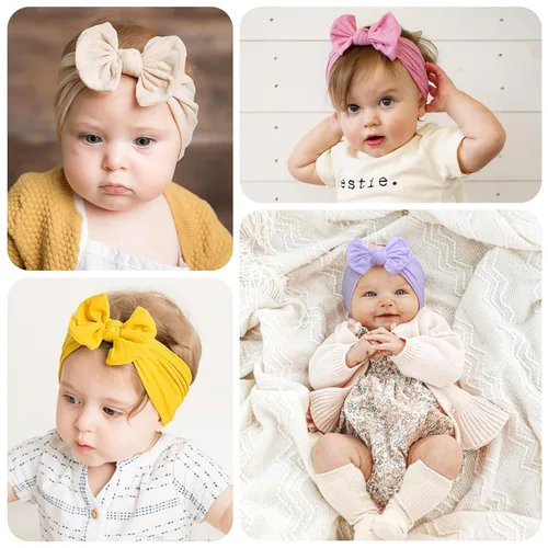 Vista 7 de CÉLLOT Diademas de nudo suaves súper elásticas con lazos para el cabello, vendas para la cabeza, accesorios para el cabello para recién nacidas