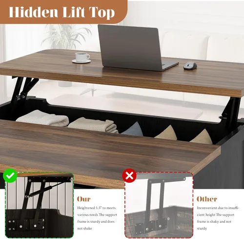 Vista 3 de Decofy - Mesa de centro elevable con almacenamiento, mesa de centro de 31.5" con diseño de mediados de siglo cuadrado para la sala de estar