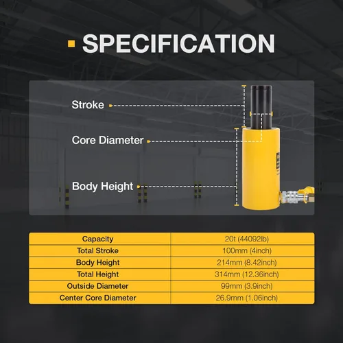 Vista 4 de Gato Hidráulico de Cilindro de 20T Ram 4" de Carrera Hueco de Acción Simple Cilindro Hidráulico de Ram de Elevación Portátil para Maquinaria