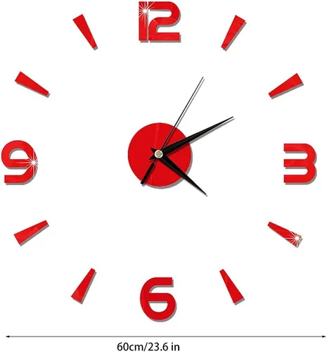 Vista 6 de Hilitand Adhesivo para reloj de pared, sin marco, autoadhesivo, rojo, movimiento de cuarzo, 12 pulgadas de diámetro
