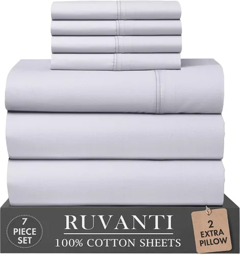 Vista 102 de RUVANTI Juego de sábanas de 4 piezas de algodón 100% natural de percal suave, ligero y transpirable, con bolsillos profundos de 16 pulgadas