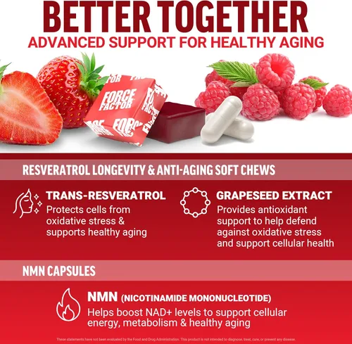 Vista 5 de Resveratrol, bayas mixtas, 60 masticables suaves + suplemento NMN, mononucleótido de nicotinamida para apoyar el envejecimiento saludable