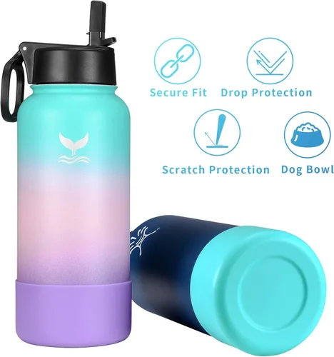 Vista 3 de VMINI - manga protectora de silicón, compatible con Hydro Flask y más botellas de agua, cubierta inferior antideslizante de 12 – 40 oz