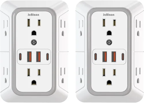 Vista 12 de JcBlaon Extensor de Enchufe Protector de Sobretensiones - Divisor de 6 Salidas con 4 Puertos USB (2 USB C), Expansor de Enchufes Múltiples Cargador