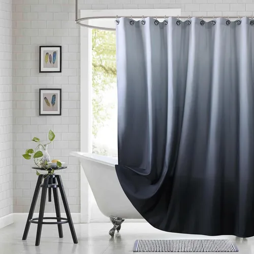 Vista 24 de Cortinas de Ducha Negras, Cortinas de Ducha de Poliéster Impermeable con Rayas Horizontales Degradadas en Blanco y Negro Modernas para Baño, 72x72
