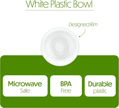 Vista 6 de PLASTICPRO 200 cuencos de plástico blancos de 5 onzas, platos ligeros de calidad premium, desechables, pequeños cuencos de plástico para aperitivos