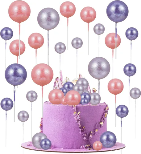 Vista 8 de 30 piezas de bolas de purpurina para tarta, mini globos, decoración de tarta, bolas de espuma, decoración de tarta de bricolaje, bolas de pastel