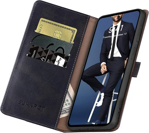 Vista 5 de SUANPOT Funda tipo cartera para Samsung Galaxy S21 FE 【Bloqueo RFID】 Soporte para tarjetas de crédito, funda de piel sintética con tapa