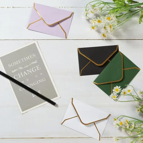 Vista 4 de 100 Piezas Sobres Mini para Tarjetas de Regalo Coloridos con Solapa en V Sobres Pequeños con Borde Dorado para Tarjetas de Notas en Blanco, Tarjetas
