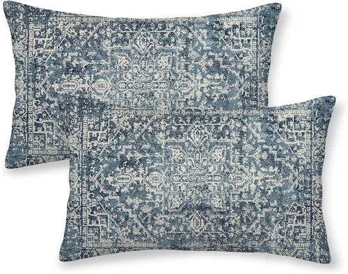 Vista 12 de Fundas de almohada Gohdiwh boho 16 x 16, juego de 2, fundas de almohada decorativas de diseño étnico, fundas de almohada de lino azul