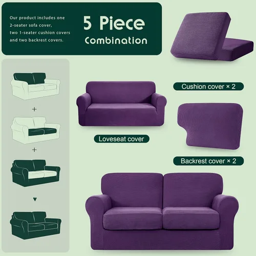 Vista 224 de CHUN YI Fundas para sofá de 7 piezas, lavables, fundas elásticas para sofá de 3 cojines con respaldo y fundas de cojín separados, protector