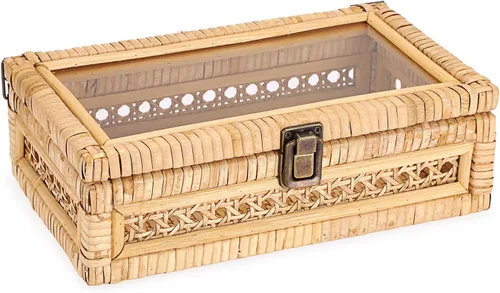 Vista 17 de Hipiwe Caja de exhibición de ratán con tapa de almacenamiento decorativo