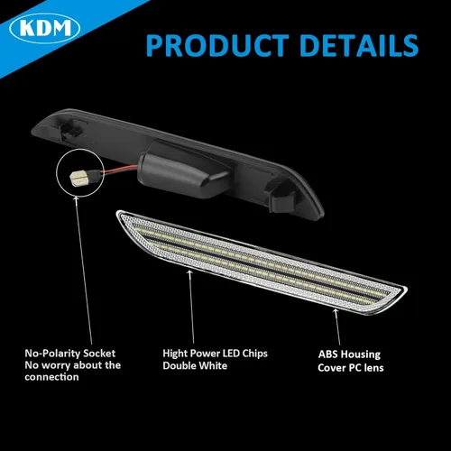 Vista 3 de KDM Reflectores LED de marcador lateral para guardabarros, luces de doble fila, compatible con Ford Mustang 2015-2022, ensamblaje de lámpara