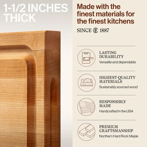 Vista 3 de John Boos BBQ Series Tabla de cortar rectangular de madera de arce de 18 x 12 pulgadas, 1.5 pulgadas de grosor, bloque de carnicero reversible