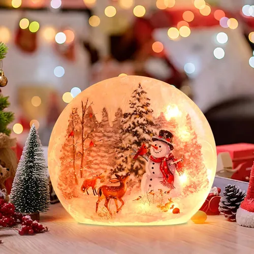 Vista 7 de Muñecos de nieve iluminados de Navidad, decoración de interior de cristal agrietado, luz LED, florero de muñecos de nieve, lámpara de cardenal