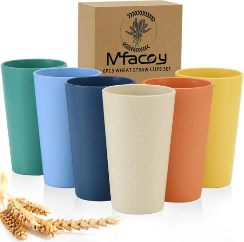 Vista 8 de Mfacoy Juego de 6 vasos de paja de trigo, irrompibles de 12 onzas, reutilizables, apilables, coloridos vasos de agua para cocina, sin BPA, aptos