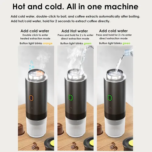 Vista 8 de Máquina eléctrica portátil de café expreso – Cafetera de viaje autocalentable con USB-C, compatible con cápsulas de café molido, NES y DG Ideal