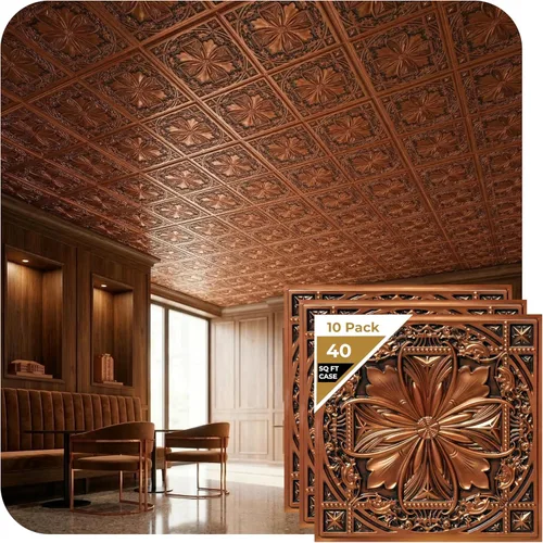 Vista 6 de From Plain To Beautiful In Hours DCT10 Milan - Azulejo de techo de PVC de 2 x 2 pies (cubiertas / 40 pies cuadrados), gris pardo antiguo, 10 piezas