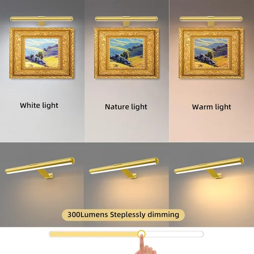 Vista 5 de Battery Picture Lights 16 inch-2PACK , Wireless Rechargeable Painting Light for Art with Remote, Full Metal Led Picture Lights Dimmable Wall Light