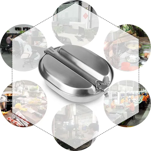 Vista 6 de Goetland Juego de platos de acero inoxidable 304 tipo GI del ejército de EE. UU., juego de utensilios de cocina para exteriores, apto para camping