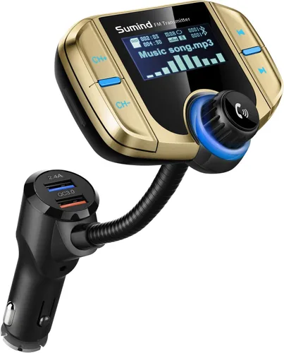 Vista 8 de Transmisor FM Bluetooth mejorado, adaptador de radio inalámbrico manos libres kit de coche con pantalla de 1.7 pulgadas, QC3.0 y puertos USB duales