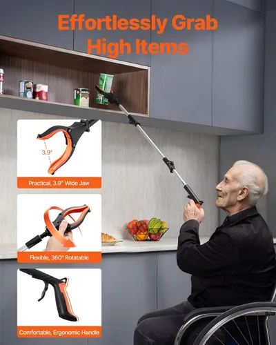 Vista 3 de 43 inch Versatile Foldable Featuring 360 Degrees Rotating Jaw, Magnetic Feature and LED Light, Ultra Lightweight Reacher Grabber