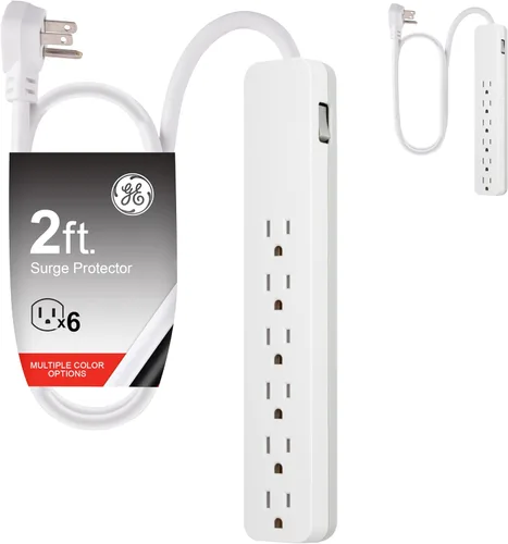 Vista 9 de GE home electric GE - Protector SurGE de 6 tomas, paquete de 4, cable de extensión de 15 pies, 800 julios, enchufe plano, cubiertas de seguridad