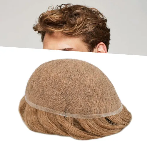Vista 33 de Toupee para hombres, sistema de reemplazo de piezas de cabello humano real, encaje suizo suave, encaje frontal para hombres, pieza de pelo tipo