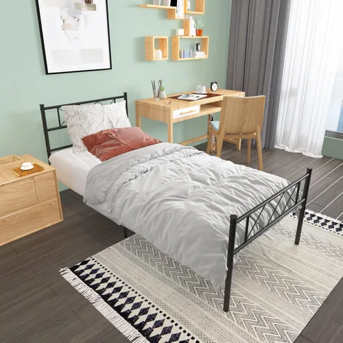 Vista 3 de Weehom Marco de plataforma de metal para cama individual, listones de acero resistente debajo de la cama, color negro