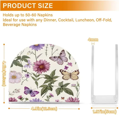 Vista 3 de Flower Butterfly Napkin Holder for Paper Napkins, Acrylic Upright Holder for Table, Tissue Dispenser for Farmhouse Kitchen Home Decor