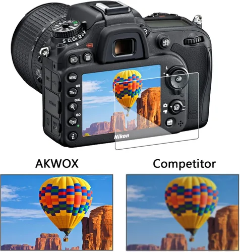 Vista 5 de AKWOX - Protector de pantalla de vidrio templado para Nikon D3500 D3400 D3300 D3200 D3100, AKWOX [0.012 in 2.5D alta definición 9H] cubierta