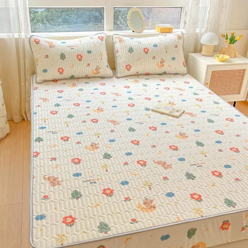 Vista 17 de Sábana bajera suave, protector de colchón de seda de hielo de látex de verano, impresión de habitación de niños, sábanas bajeras antideslizantes